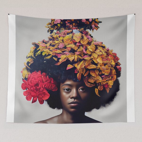Item preview, Illustration of an Afro American girl full of flowers designed and sold by artofbelletz.