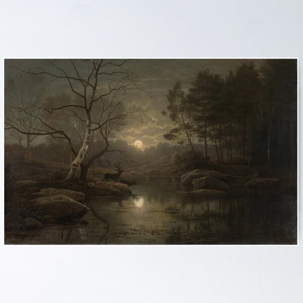 Item preview, Forest Landscape in the Moonlight - Georg Eduard Otto Saal  designed and sold by Vintage Designs +.