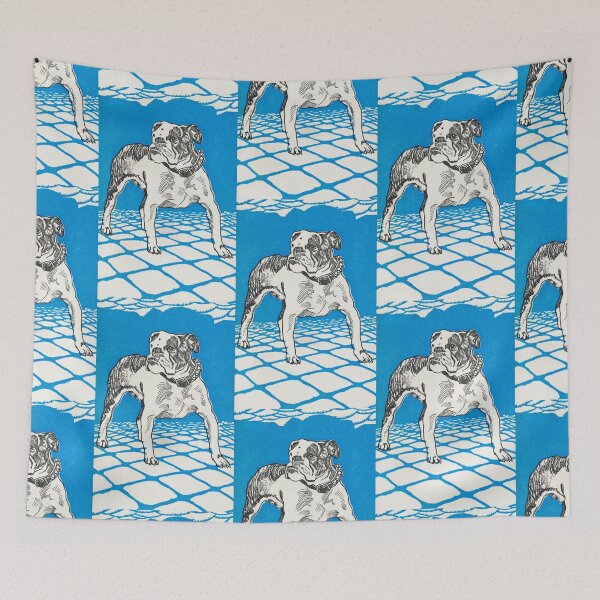 Item preview, Bulldog Dog Blue Blockprint Poster  designed and sold by Old Soul Vintage .