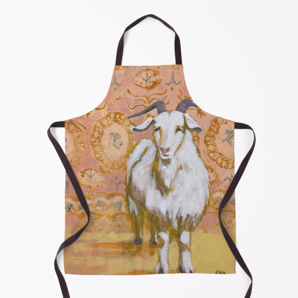 Item preview, Long Haired White Goat with Peach and Yellow Background designed and sold by AMOpainting.