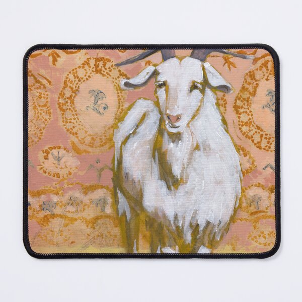 Item preview, Long Haired White Goat with Peach and Yellow Background designed and sold by AMOpainting.