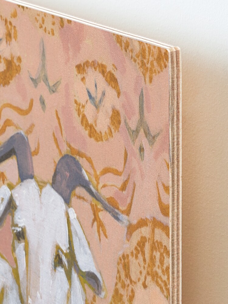 Alternate view of Long Haired White Goat with Peach and Yellow Background Mounted Print