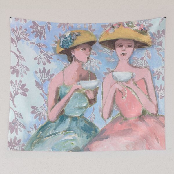 Item preview, Two Women in Hats Sitting with Tea designed and sold by AMOpainting.