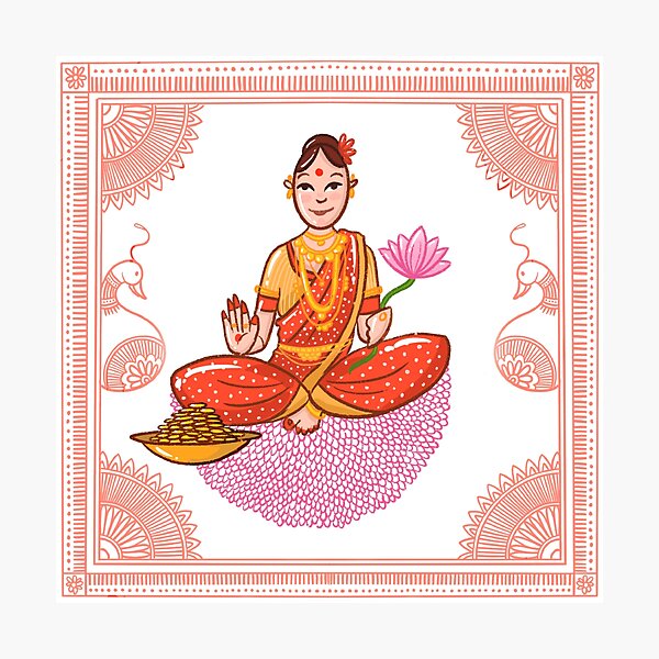 Goddess Lakshmi Giving Blessing With Floral Garland On Brown And White  Background. 23314534 Vector Art at Vecteezy