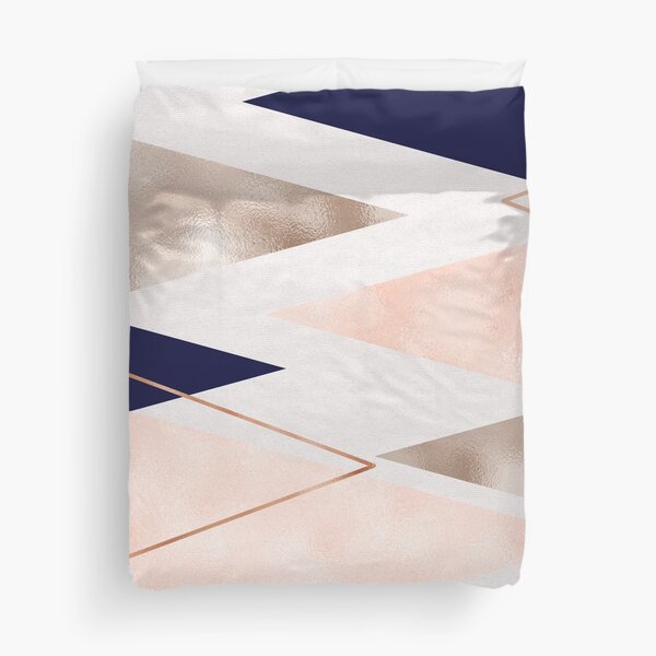 Rose gold french navy geometric Duvet Cover