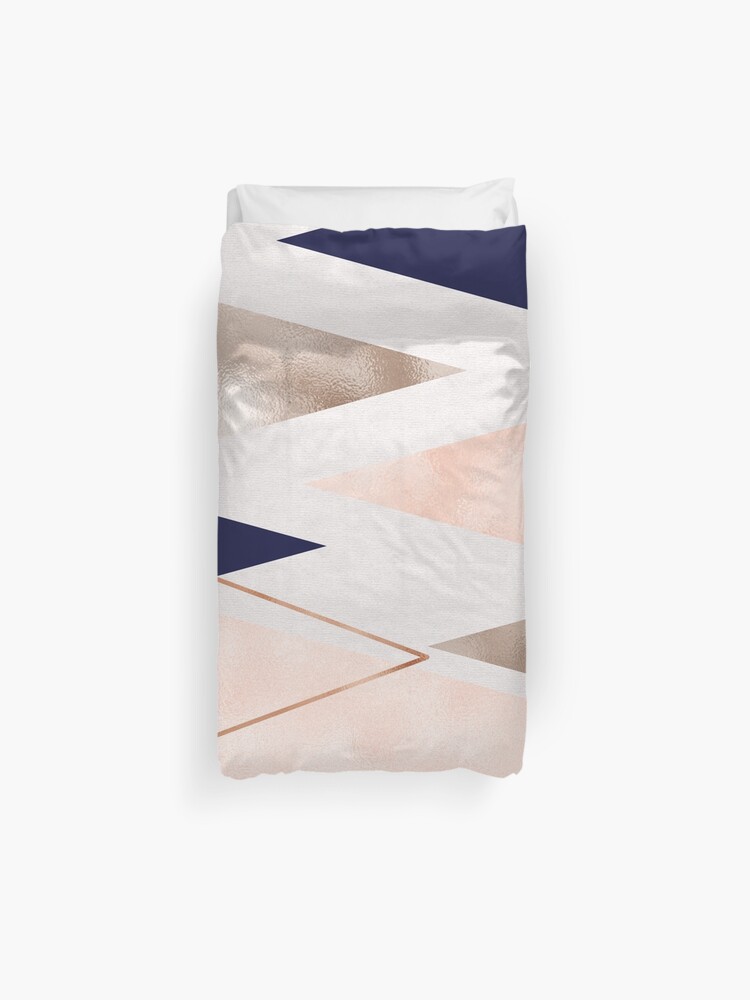 Rose Gold French Navy Geometric Duvet Cover By Peggieprints