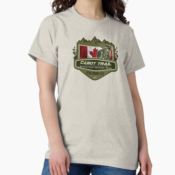 Vista previa del artículo con la obra «Camiseta con calcomanías de la ruta Cabot, Isla del Cabo Bretón, Nueva Escocia, Canadá, motocicleta, ¡lo he logrado! 01», diseñado y vendido por OuterShellUK.