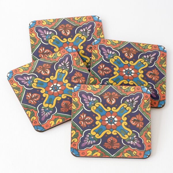 Item preview, Baroque boho chic orange colorful mexican tile folk art  designed and sold by T-Mex.