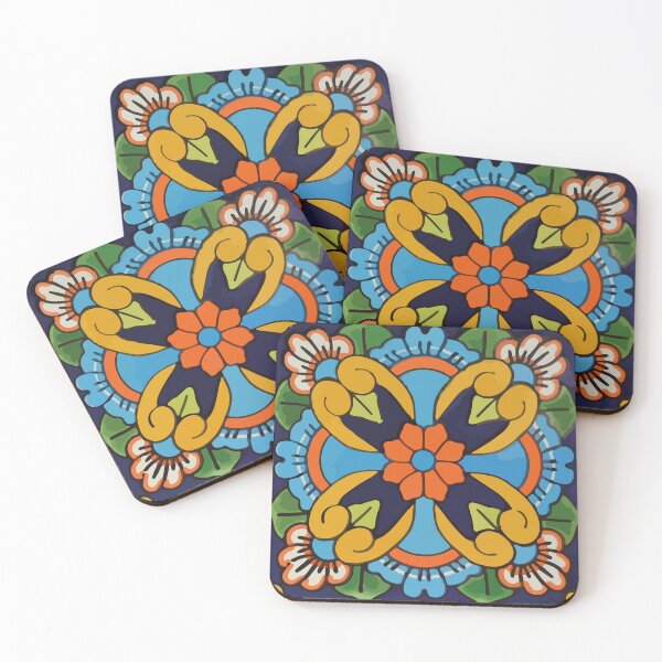 Item preview, Vintage boho chic geometric blue mexican tile folk art azulejo designed and sold by T-Mex.
