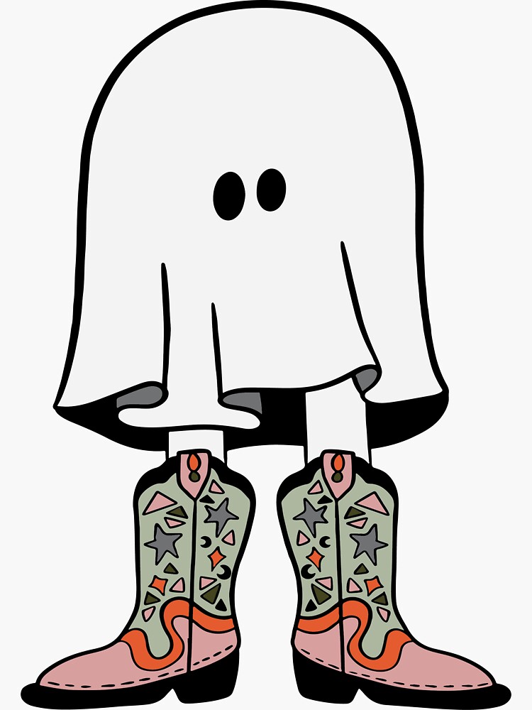 &ldquo;Ghost Wearing Cowboy Boots&rdquo; Sticker for Sale by Rach-Eliza | Redbubble