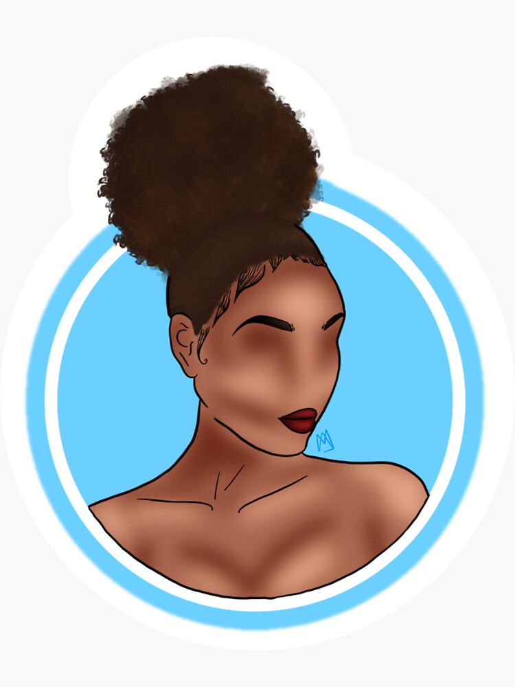 Thumbnail 3 of 3, Sticker, Brown Skin High Puff Afro Girlie Blue Sticker designed and sold by Angelaika.