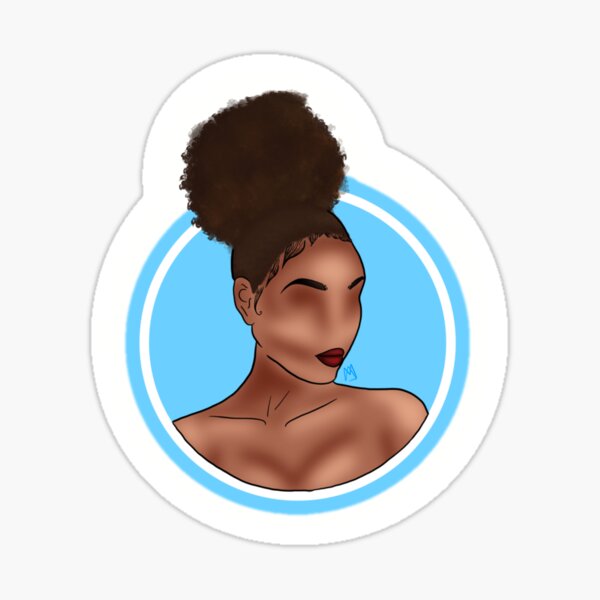 Brown Skin High Puff Afro Girlie Blue Sticker Sticker