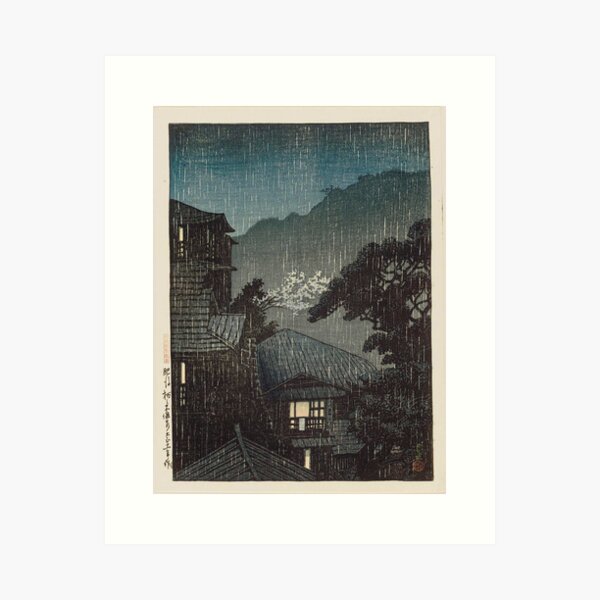 Aperçu de l'œuvre Sources chaudes de Kawase Hasui Tochinoki dans la province de Higo (Higo Tochinoki onsen), tirée de la série Vues sélectionnées du Japon (Nihon fûkei senshû) créée et vendue par TeeARTHY.