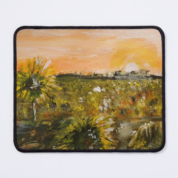 Item preview, Sunflower field orange sunset acrylic painting  designed and sold by WorldOfWendyArt.