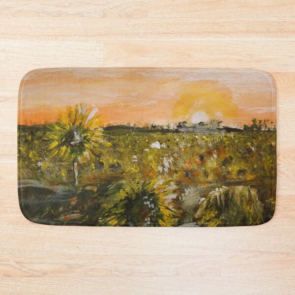 Item preview, Sunflower field orange sunset acrylic painting  designed and sold by WorldOfWendyArt.
