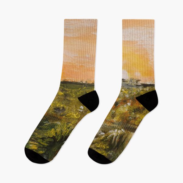 Item preview, Sunflower field orange sunset acrylic painting  designed and sold by WorldOfWendyArt.