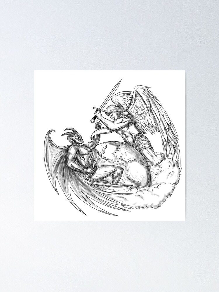 Angel Fighting Demon over Earth World Tattoo" Poster for Sale by patrimonio