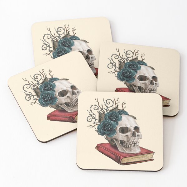 Item preview, Skull with Blue Roses on Book designed and sold by VirtualFaries.