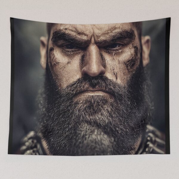 Item preview, Legendary Barbarian Warrior  –  Portrait Of A Cool Hairy Bearded Barbarian  Warrior | Midjourney AI Generated Art designed and sold by MadeByRobots.
