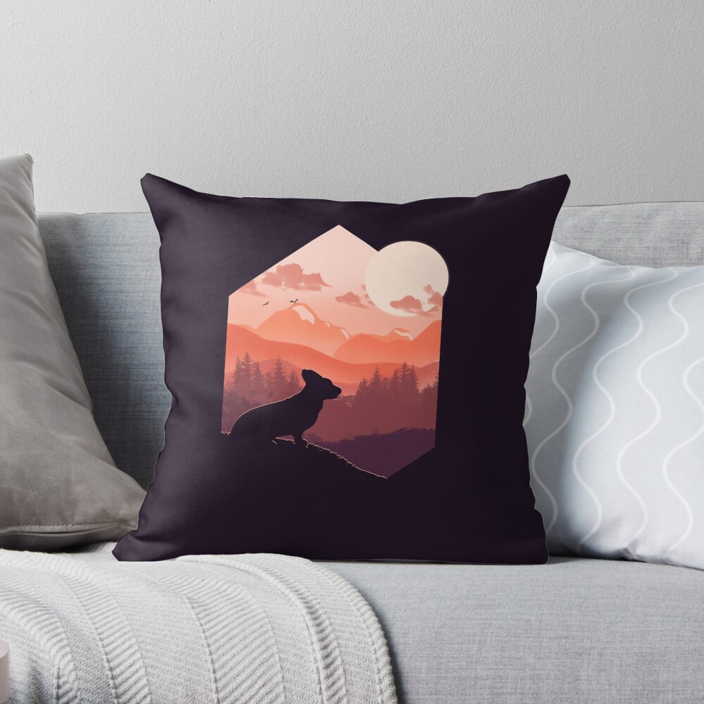 Corgi watching Forest Throw Pillow