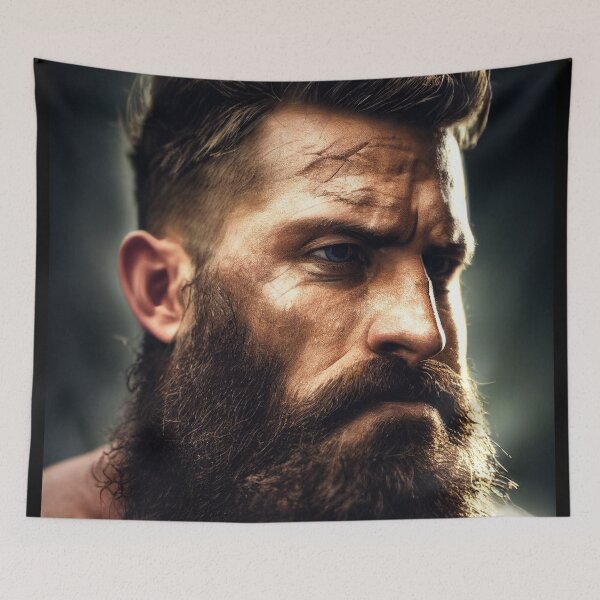 Item preview, Legendary Barbarian Warrior  –  Portrait Of A Cool Hairy Bearded Barbarian  Warrior | Midjourney AI Generated Art designed and sold by MadeByRobots.