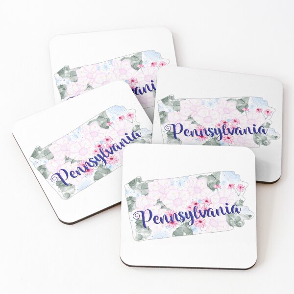Artikelvorschau, Pennsylvania State Map Umriss mit Alkoholtintenstil mit dem State Flower Mountain Laurel. entworfen und verkauft von Kristinesque.
