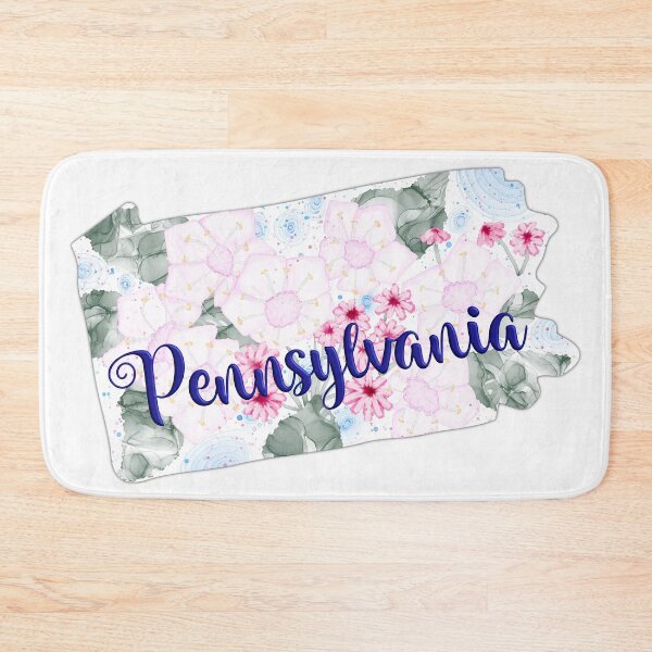 Item preview, Pennsylvania State Map outline done with alcohol ink style with the state Flower Mountain Laurel. designed and sold by Kristinesque.