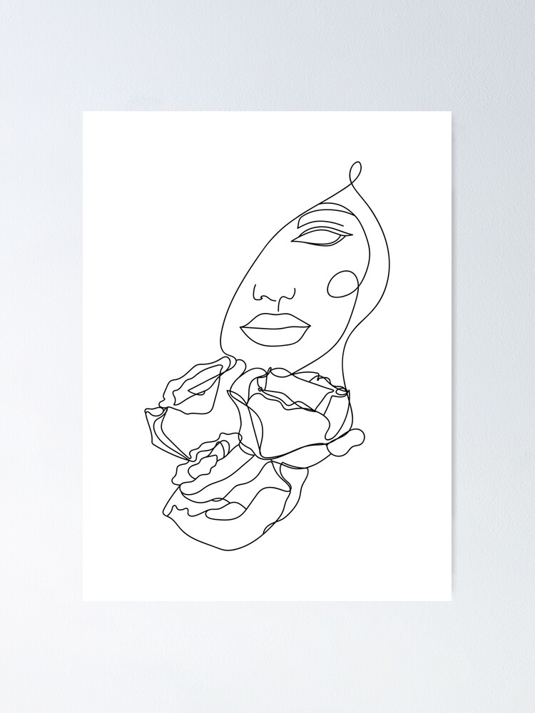 female face with roses in one line poster for sale by valeriaart female face with roses in one line poster for sale by valeriaart
