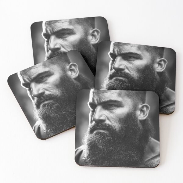 Item preview, Legendary Barbarian Warrior  –  Black And White Portrait Of A Cool Hairy Bearded Barbarian  Warrior | Midjourney AI Generated Art designed and sold by MadeByRobots.