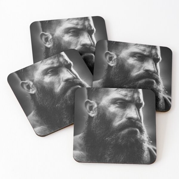 Item preview, Legendary Barbarian Warrior  –  Black And White Portrait Of A Cool Hairy Bearded Barbarian  Warrior | Midjourney AI Generated Art designed and sold by MadeByRobots.