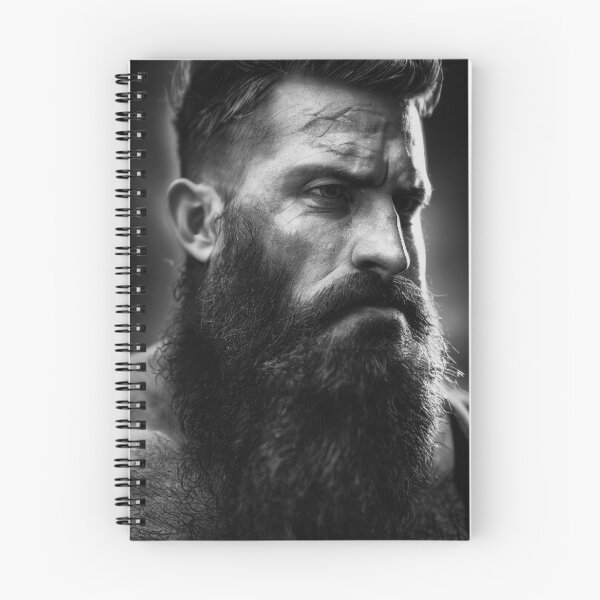 Item preview, Legendary Barbarian Warrior  –  Black And White Portrait Of A Cool Hairy Bearded Barbarian  Warrior | Midjourney AI Generated Art designed and sold by MadeByRobots.