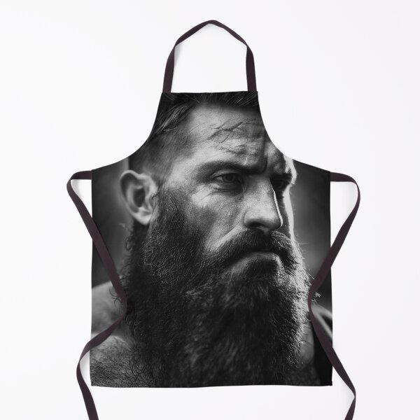 Item preview, Legendary Barbarian Warrior – Black And White Portrait Of A Cool Hairy Bearded Barbarian Warrior | Midjourney AI Generated Art designed and sold by MadeByRobots.