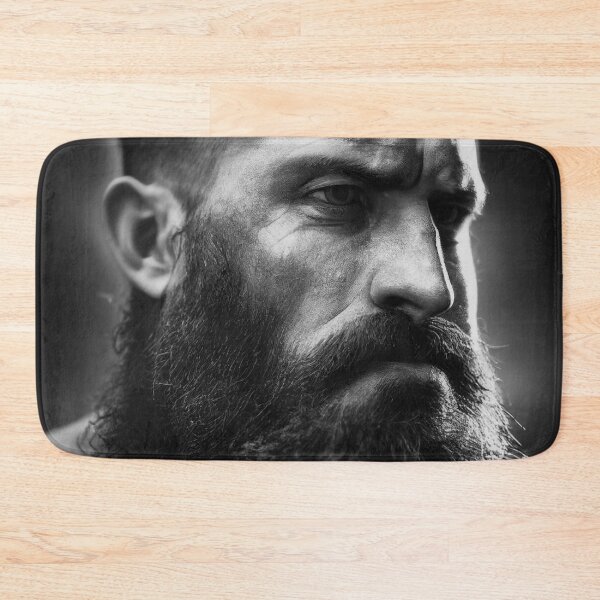 Item preview, Legendary Barbarian Warrior  –  Black And White Portrait Of A Cool Hairy Bearded Barbarian  Warrior | Midjourney AI Generated Art designed and sold by MadeByRobots.