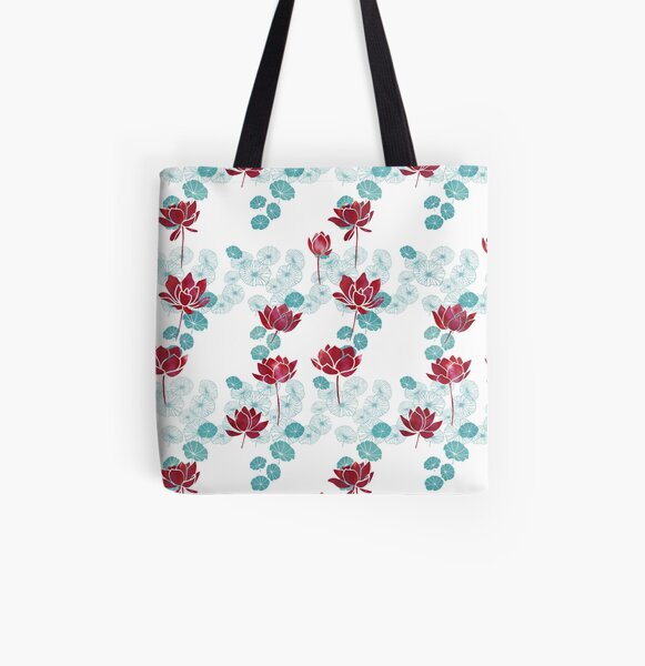 Pure zen waterlily pattern in red and white All Over Print Tote Bag