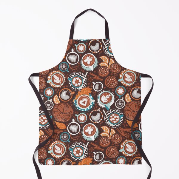 Aperçu de l'œuvre Câlins d'amour dans des tasses à café // expresso fond marron lagon orange et aqua tasses et assiettes feuilles d'automne délicieux brioches et gâteaux à la cannelle taches de café et grains créée et vendue par SelmaCardoso.