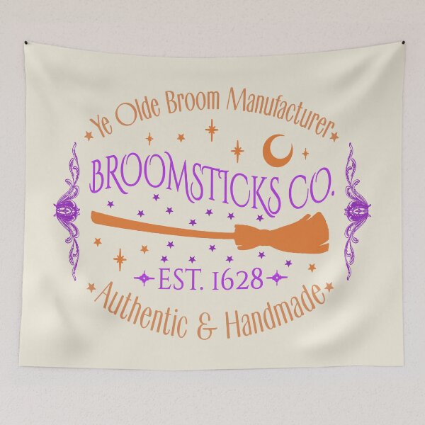 Item preview, Colorful Broomsticks Co, Cool Halloween Design, One Of Matching Four Cream Color designed and sold by TrulyEpoque.