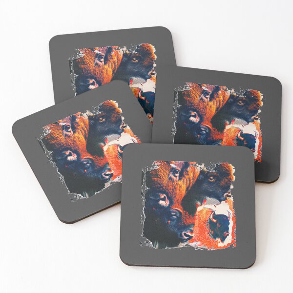 Item preview, Heads of Bison aka Buffalo Montage with Yellowstone-Lava like-Colors designed and sold by markmm9.