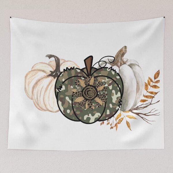 Item preview, Pumpkin Trio Green Camo and White with Fall Flower designed and sold by LanaDevon.