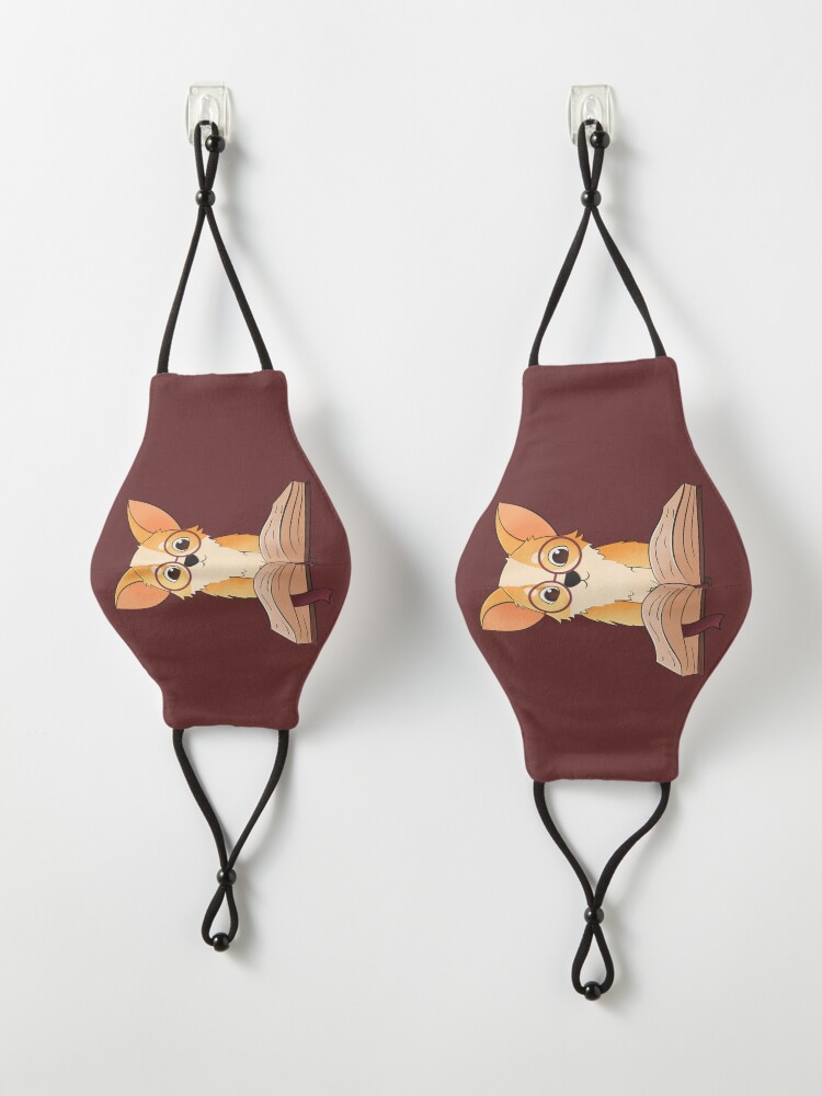 Alternate view of Corgi reads a book Mask