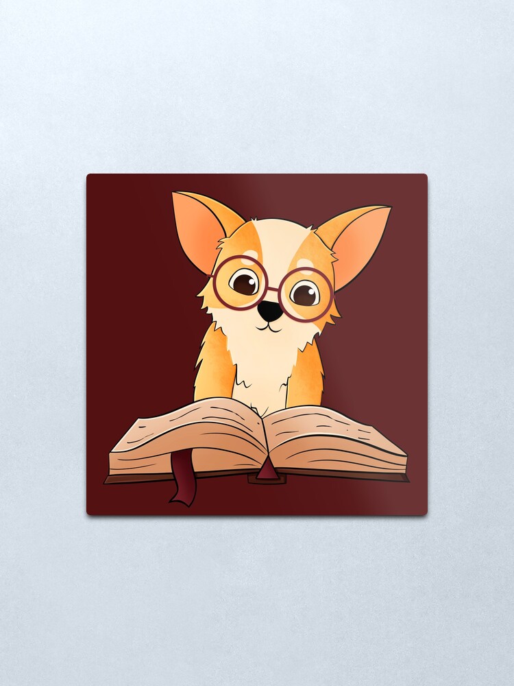 Alternate view of Corgi reads a book Metal Print