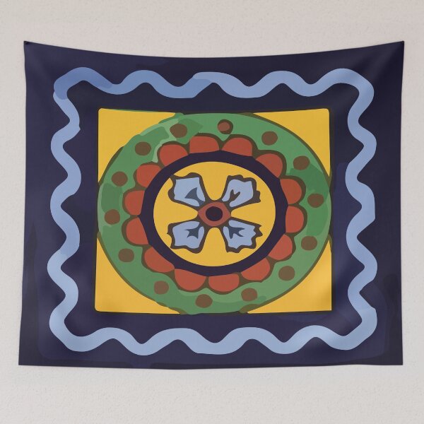 Item preview, Retro geometric navy blue mexican tile azulejo folk art designed and sold by T-Mex.