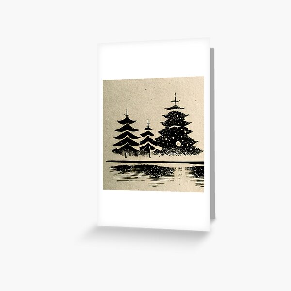 Item preview, Japanese Woodcut style christmas scene designed and sold by EarthandEase.
