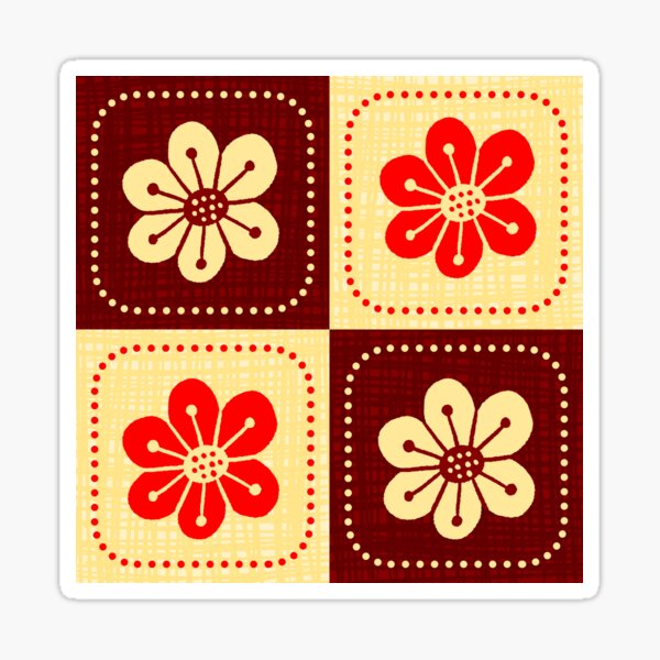 Retro Groovy Flower Checkerboard Sticker