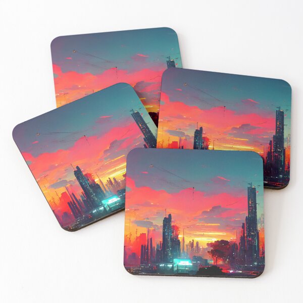 Item preview, Cyberpunk Sunset Landscape (Vibrant, Unique AI Art) designed and sold by AIntelligentArt.