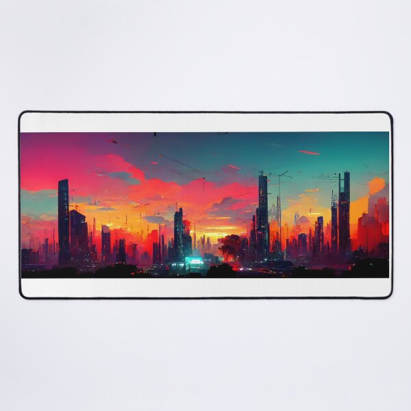 Item preview, Cyberpunk Sunset Landscape (Vibrant, Unique AI Art) designed and sold by AIntelligentArt.