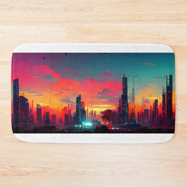 Item preview, Cyberpunk Sunset Landscape (Vibrant, Unique AI Art) designed and sold by AIntelligentArt.