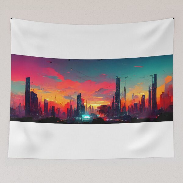 Item preview, Cyberpunk Sunset Landscape (Vibrant, Unique AI Art) designed and sold by AIntelligentArt.
