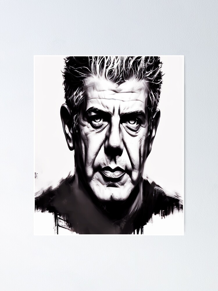 "Anthony Bourdain Portrait in Black and White" Poster for Sale by