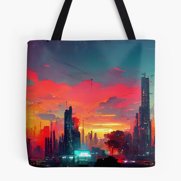 Item preview, Cyberpunk Sunset Landscape (Vibrant, Unique AI Art) designed and sold by AIntelligentArt.