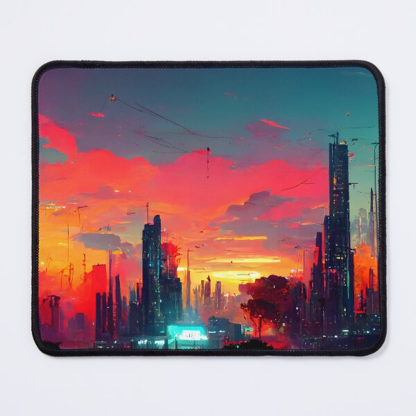 Item preview, Cyberpunk Sunset Landscape (Vibrant, Unique AI Art) designed and sold by AIntelligentArt.